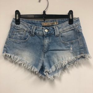 Zara RTF Premium Wash, Blue Ripped Denim Shorts, 4